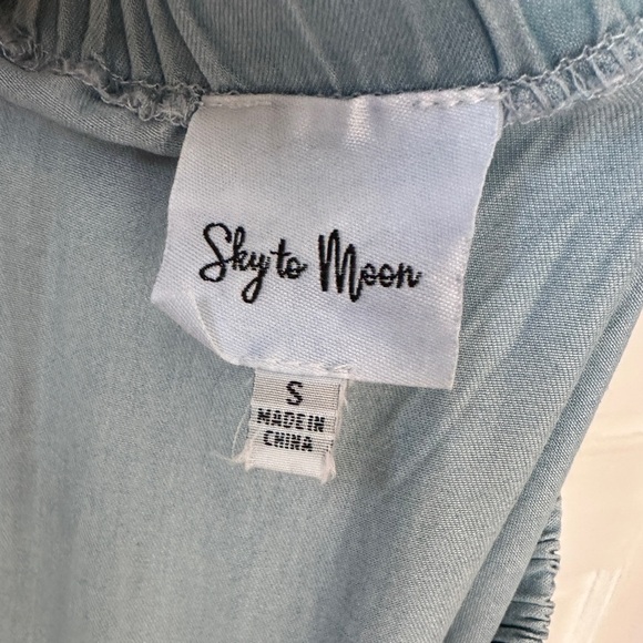 Sky to Moon Tiered Ruffle Maxi Skirt Chambray Graffiti Art Elastic Waist Boho - Picture 13 of 17